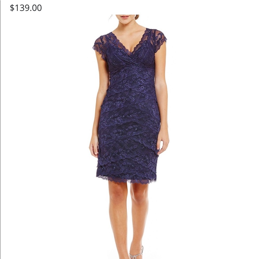 Marina lace and beaded navy dress